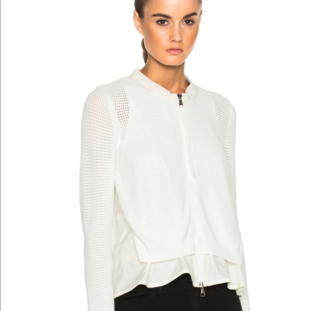 Moncler White Knit Zip-Front Sweater Cardigan